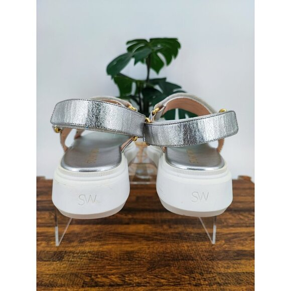 Stuart Weitzman Women’s Zoelie Silver Metallic Leather Platform Sandals Size 7 - Picture 3 of 8